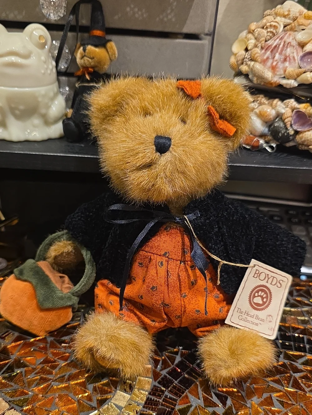 Boyds Bears Plush Pumpkin-Themed Bear in Orange and Black Outfit